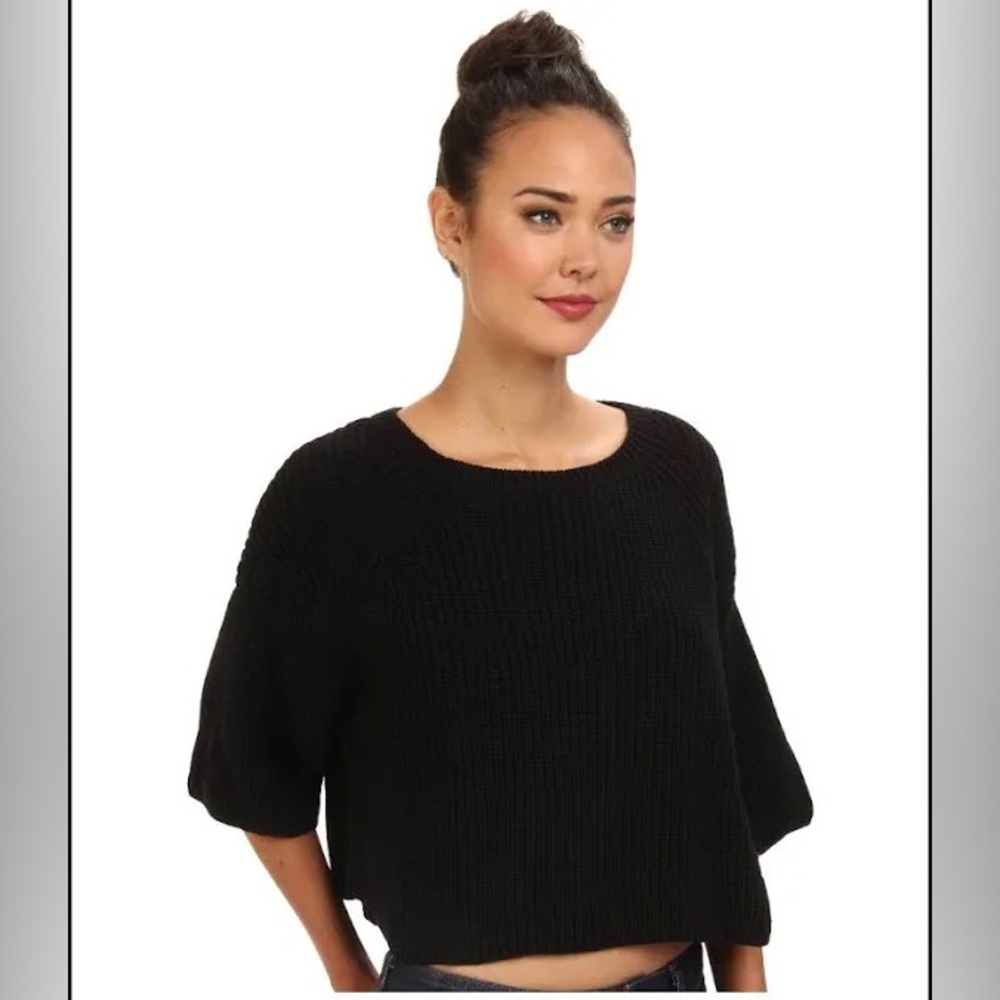 Free People Short Sleeve Oversized Chunky Black Sweater